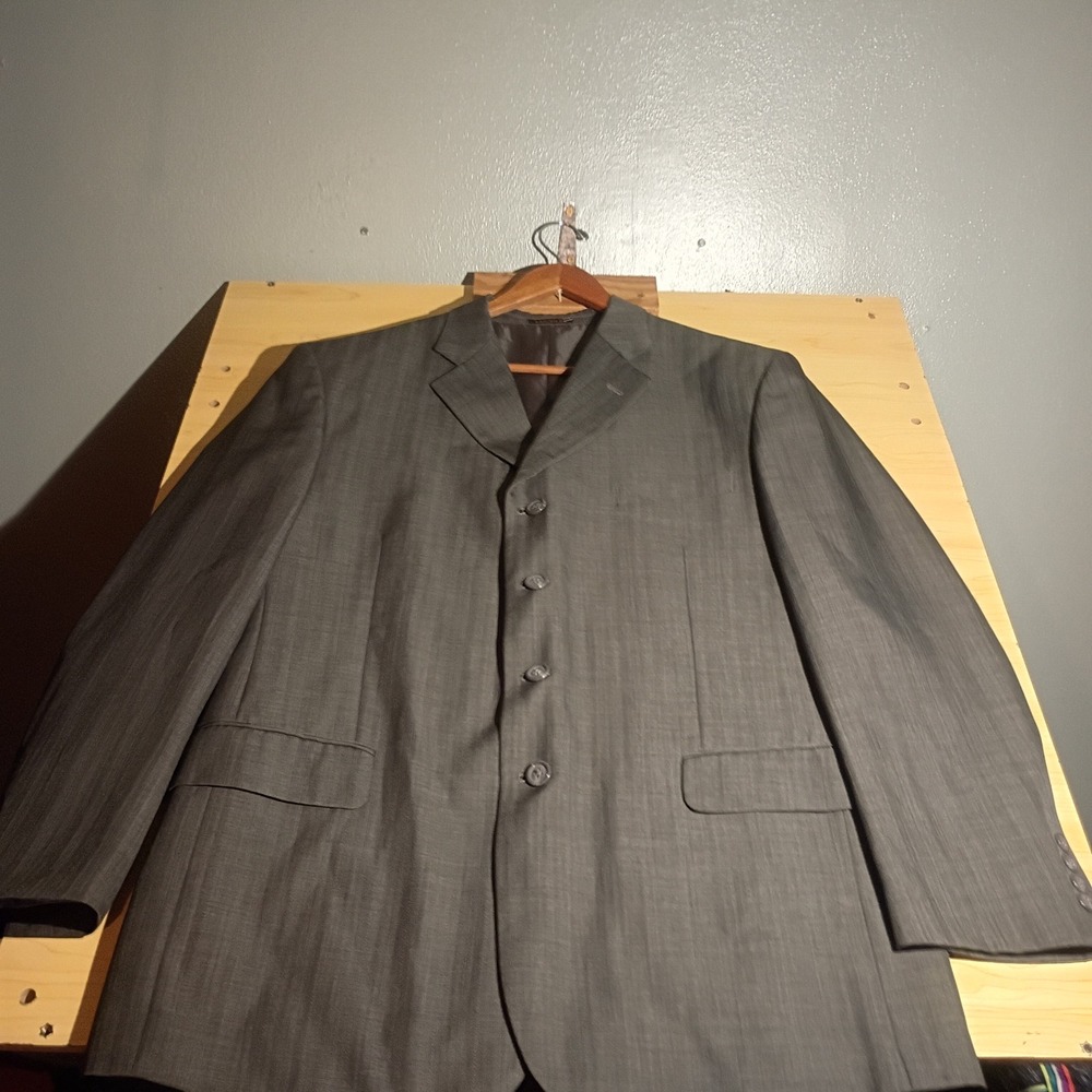 Lucelli Blazer Jacket Men 46R Grey Textured 4-Button Professional Tailored